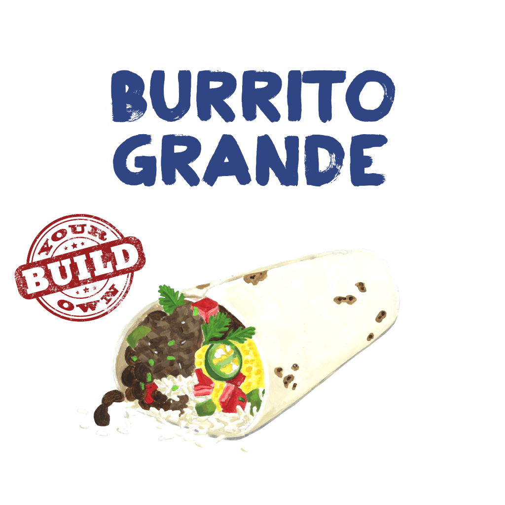 <H1> Large flour tortilla filled with cheese, rice, and your choice of beans, salsa, and additional ingredients.