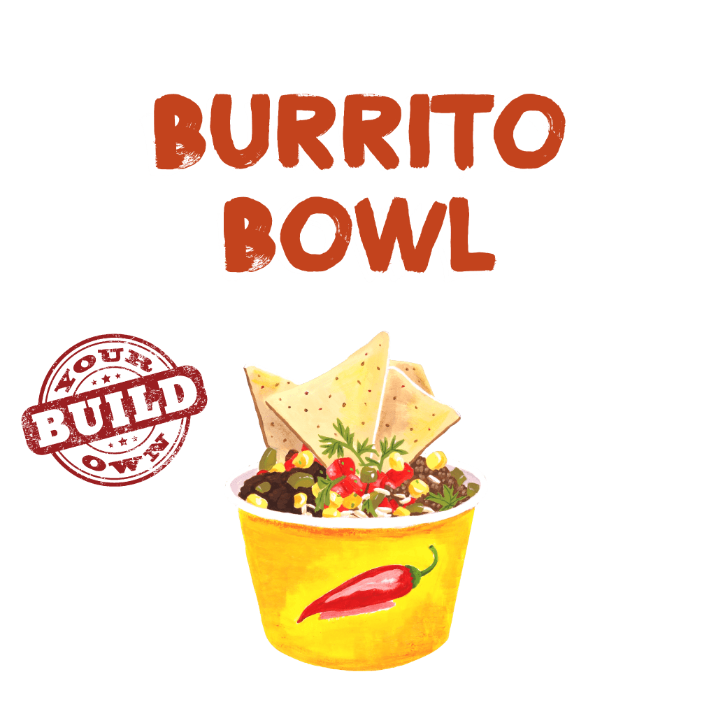 <H1> Large portion of rice and beans, with cheese, tortilla chips, salsa and other ingredients of your choice.