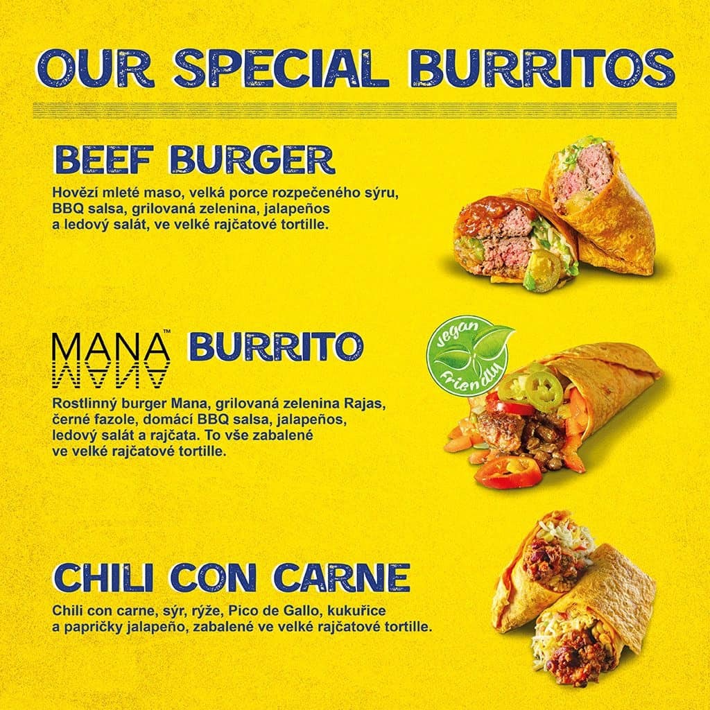 <H1> Věříte nám?&nbsp;Tak věřte, že na kombinaci jednotlivých ingrediencí v produktech ze sekce Our special burritos jsme si dali pořádně záležet. Kombinace chutí, kde má každá ingredience svůj smysl, Vás rozhodně nezklamou.